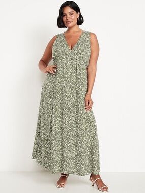 Old Navy Olive Green Floral V-Neck Maxi Dress